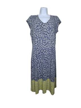 Boden Dress Womens 12R Navy Gray Abstract Print Cap Sleeve Stretch Jersey Portug